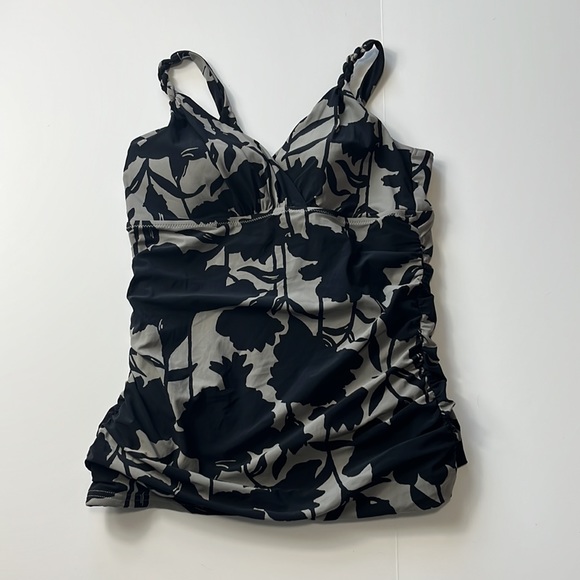 Lands' End Swim Tankini Top Women's 8 Black Gray Braided Strap Grip Strip Hem - Picture 4 of 11